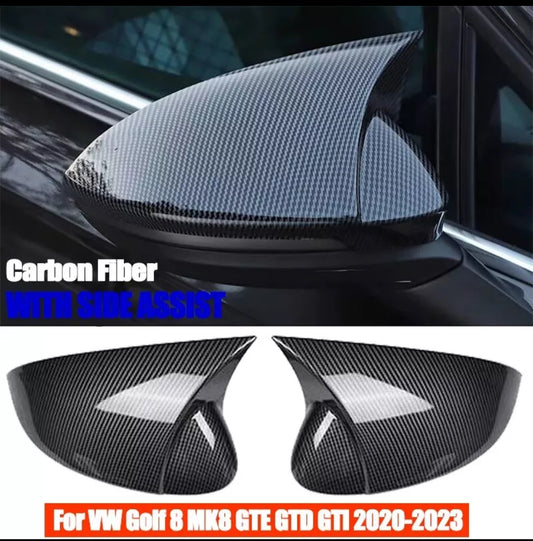 For VW Golf 8 MK8 GTE GTD GTI R-Line Side Mirror Cover Caps Carbon Fiber