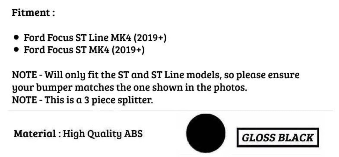 For Ford Focus ST MK4 Gloss Black Front Splitter Spoiler Lip Body Kit Wing 19+