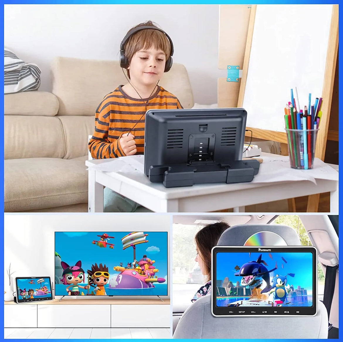10.1" Car TV DVD Player Headrest Monitor HD 1080P HDMI USB AV-IN/OUT Universal