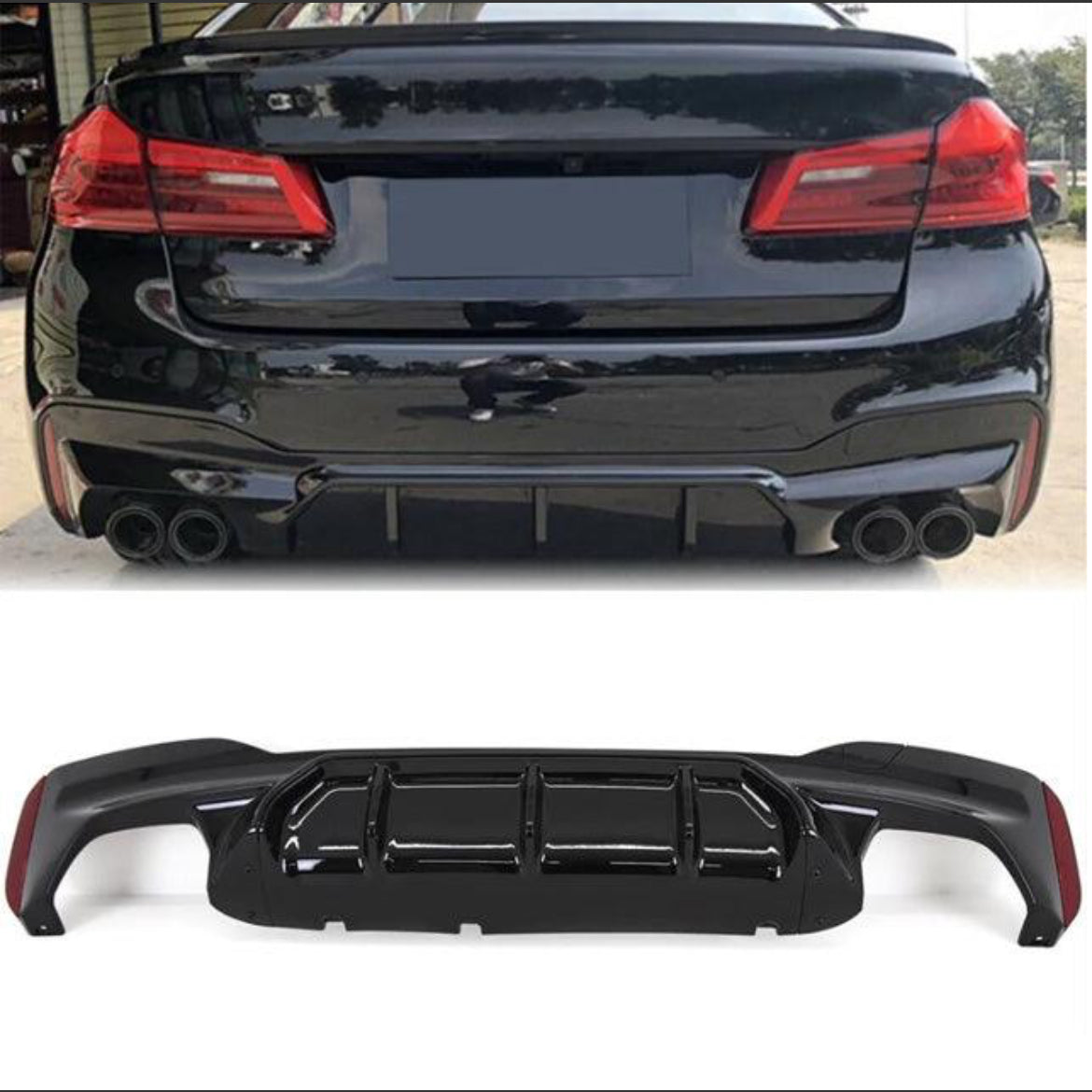 BMW 5 Series G30/G31 (Pre LCI 2017-2020) M5 Look Rear Diffuser - Quad Exit Gloss Black