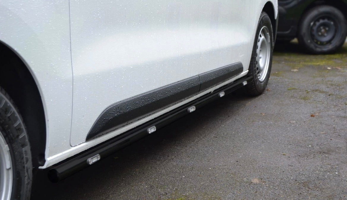Black Side Bars + Amber LEDs For Renault Trafic LWB 2014 - 2022 Stainless Tube