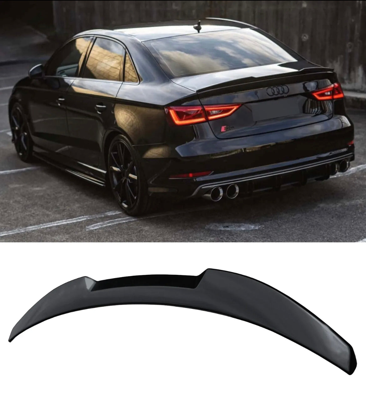 Audi A3 S3 RS3 8V Saloon Gloss Black High Kick Ducktail Boot Spoiler 2013-2020
