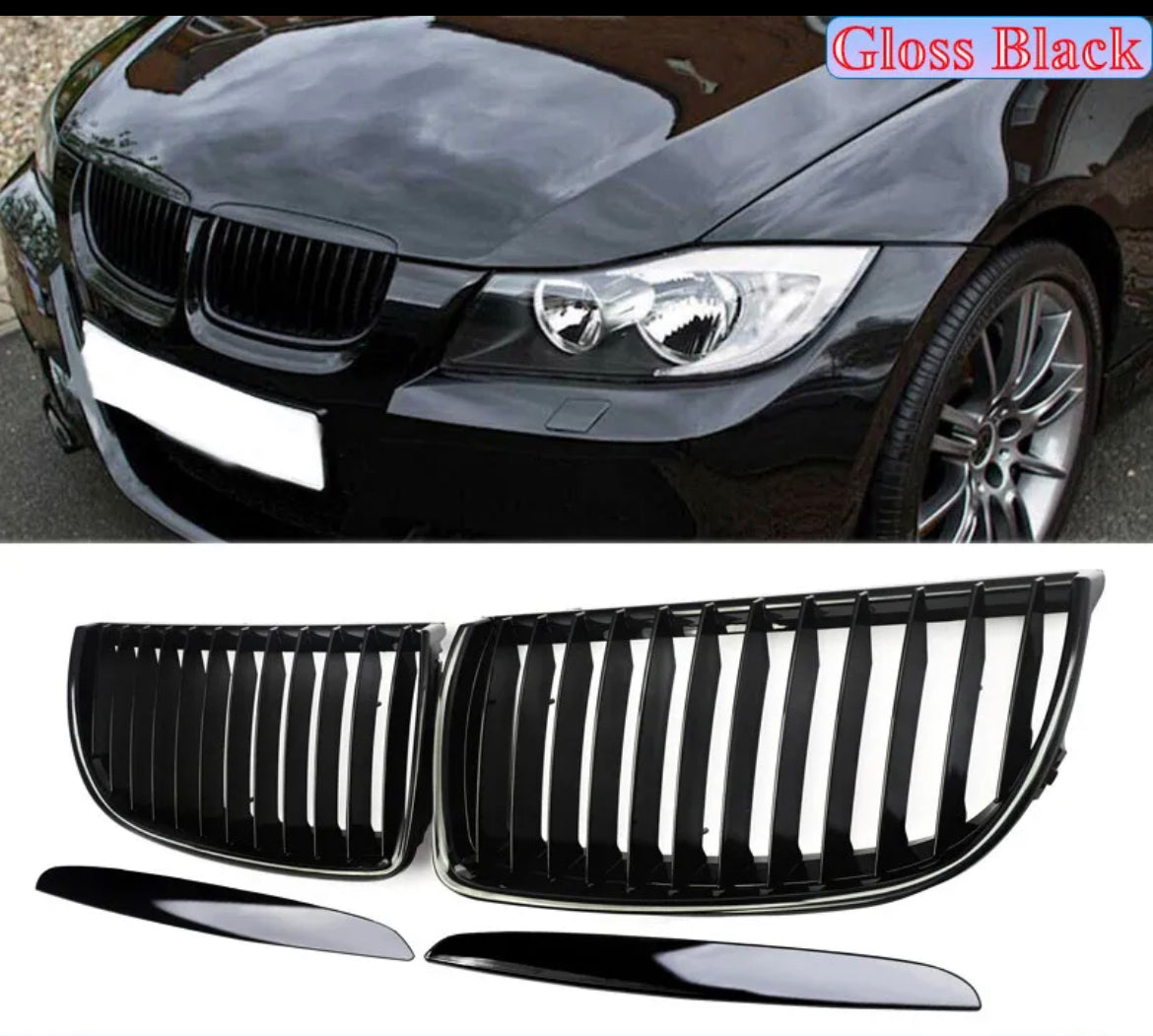 BMW 3 SERIES E90 E91 2005-2008 PRE-LCI GLOSS BLACK FRONT KIDNEY GRILL
