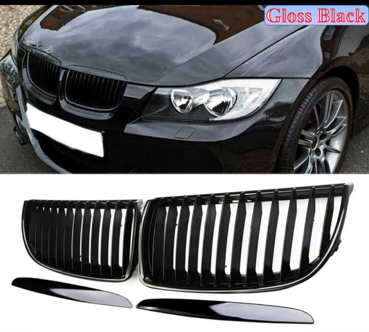 BMW 3 SERIES E90 E91 2005-2008 PRE-LCI GLOSS BLACK FRONT KIDNEY GRILL