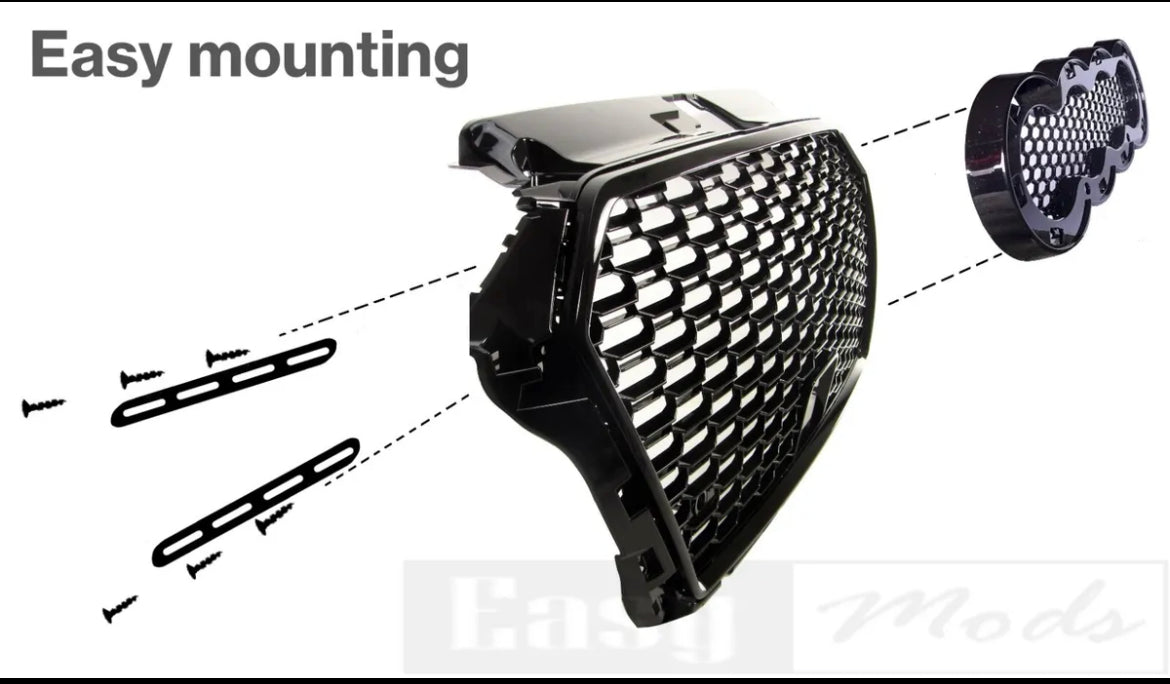 Audi badge logo emblem rings holder for honeycomb grill A1 A3 A4 A5 A7 A8 Q5 Q3