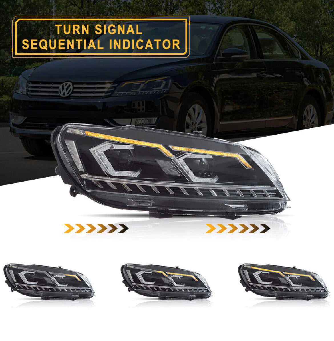 Animation Dynamic LED Headlights For 2011-2015 Volkswagen Passat