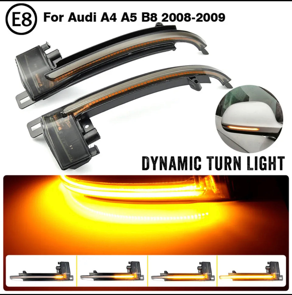 Audi A3 8P A4 B8 Smoked Dynamic LED Turn Signal Light Mirror Indicator