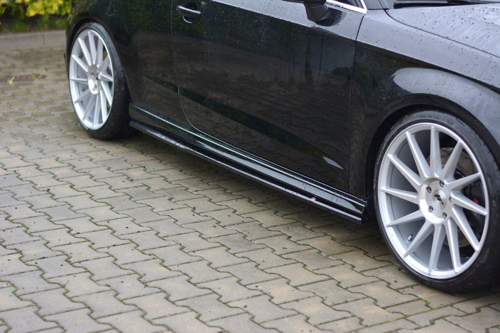 Maxton Design Audi A3 13+ Sline Side Skirt Extensions - GLOSS BLACK