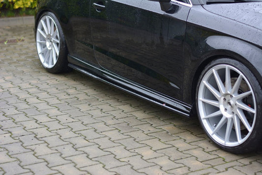 Maxton Design Audi A3 13+ Sline Side Skirt Extensions - GLOSS BLACK