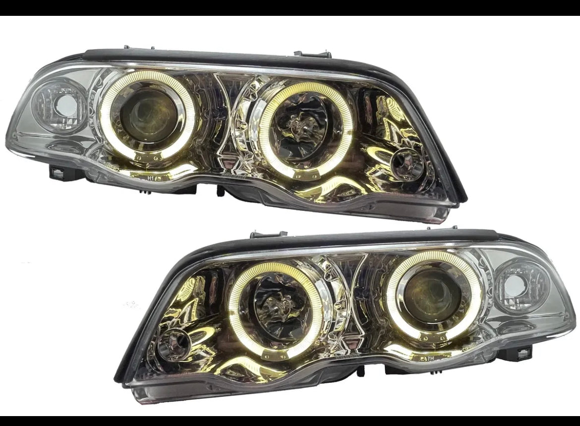 For BMW 3-Series E46 98-02 Projector Head Lights Chrome Angel Eyes Rhd