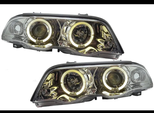 For BMW 3-Series E46 98-02 Projector Head Lights Chrome Angel Eyes Rhd