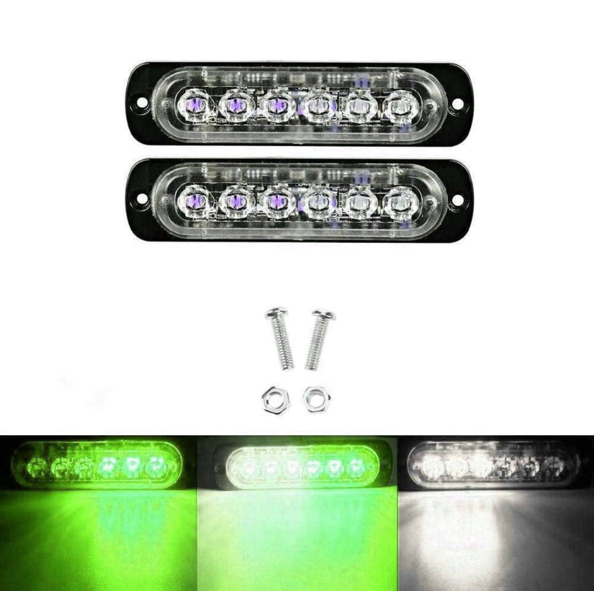 12v Green/White Led Strobe becon pair