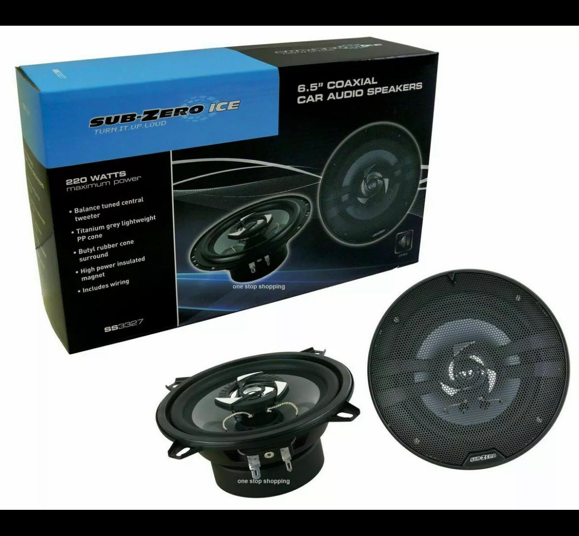 6.5 inch Car Van Audio Stereo Speakers Pair 220 Watt Coaxial Sub Zero Ice