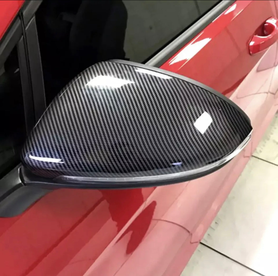 Pair Carbon Fibre Wing Mirror Cover Replacement For VW Golf MK7 7.5 GTI GTD R