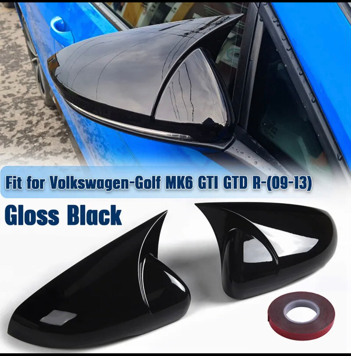 VW Golf / Jetta MK6 2009-13 GLOSS BLACK Color DOOR WING MIRROR COVER CAPSi