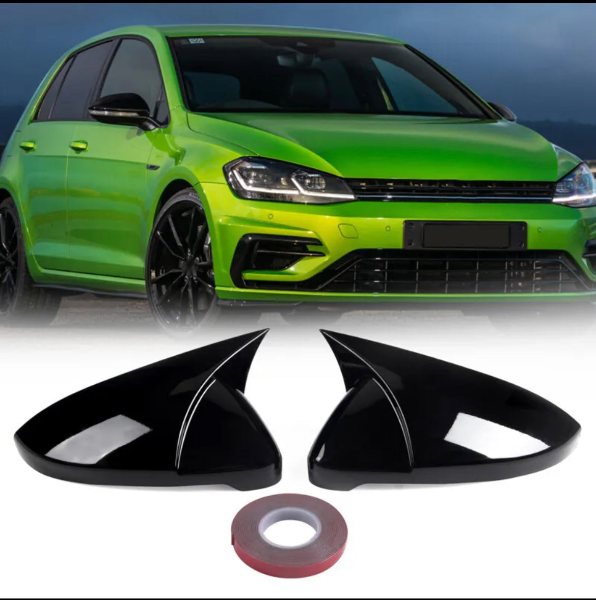 Gloss Black Wing Mirror Cover Caps Casing For VW Golf Mk7 Mk7.5 R GTI GTD 14-19