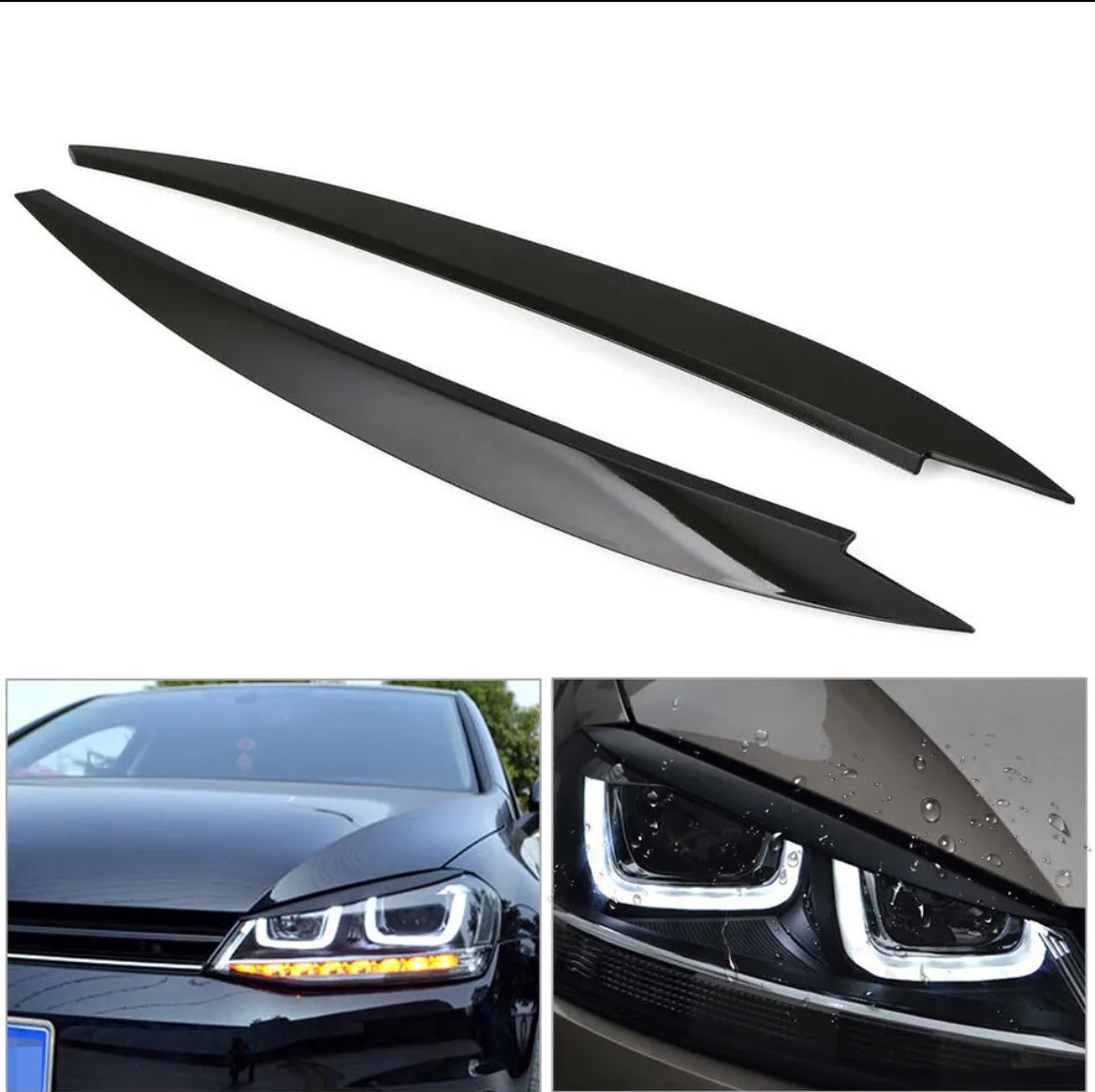 Gloss Black Headlight Eyelid Eyebrow Cover Trim For VW Golf MK7 Golf R GTI GTD