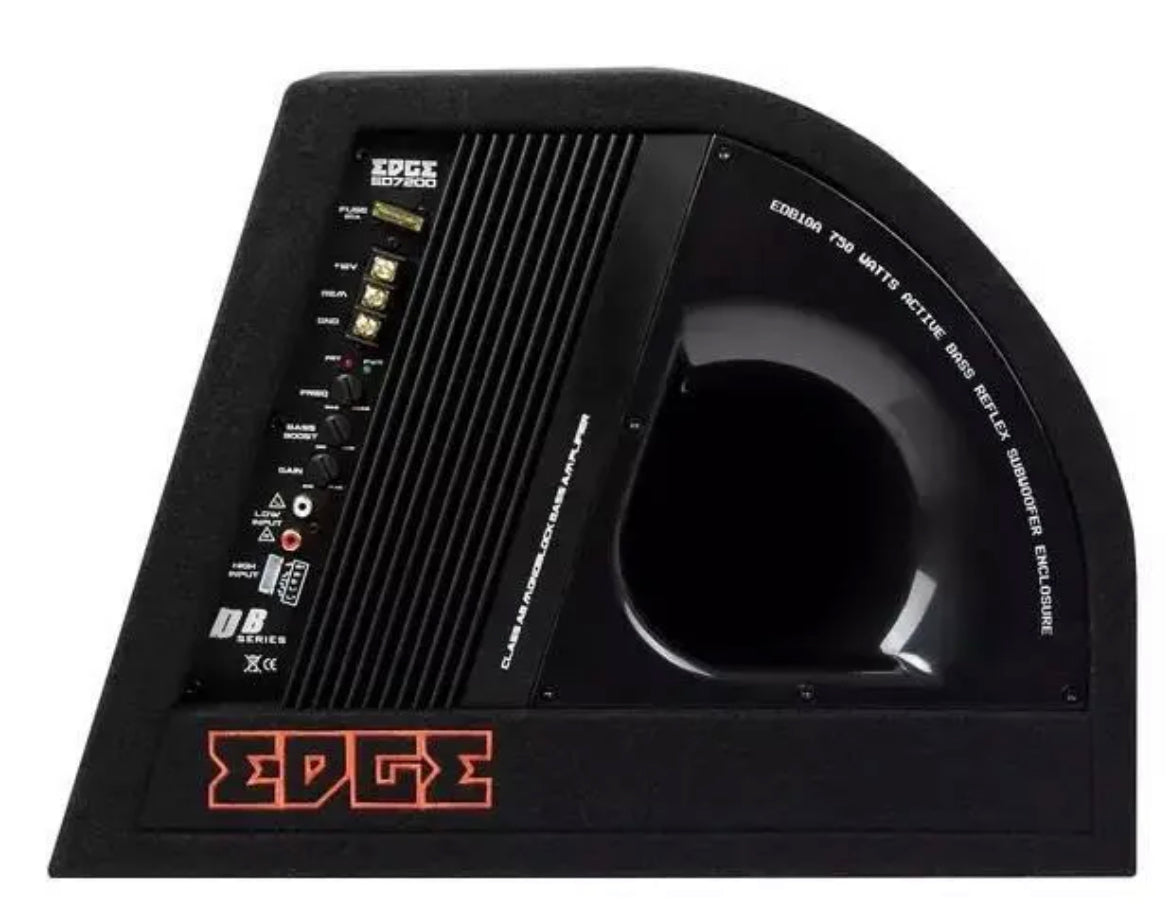 Edge 10in Active 750w MAX Subwoofer Sub Amplifier Bass Box Enclosure 250w RMS