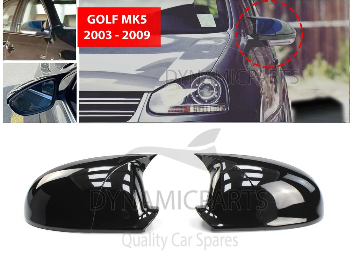 VW GOLF JETTA MK5 WING MIRROR COVER CAPS GLOSS BLACK LEFT / RIGHT 2003 - 2009
