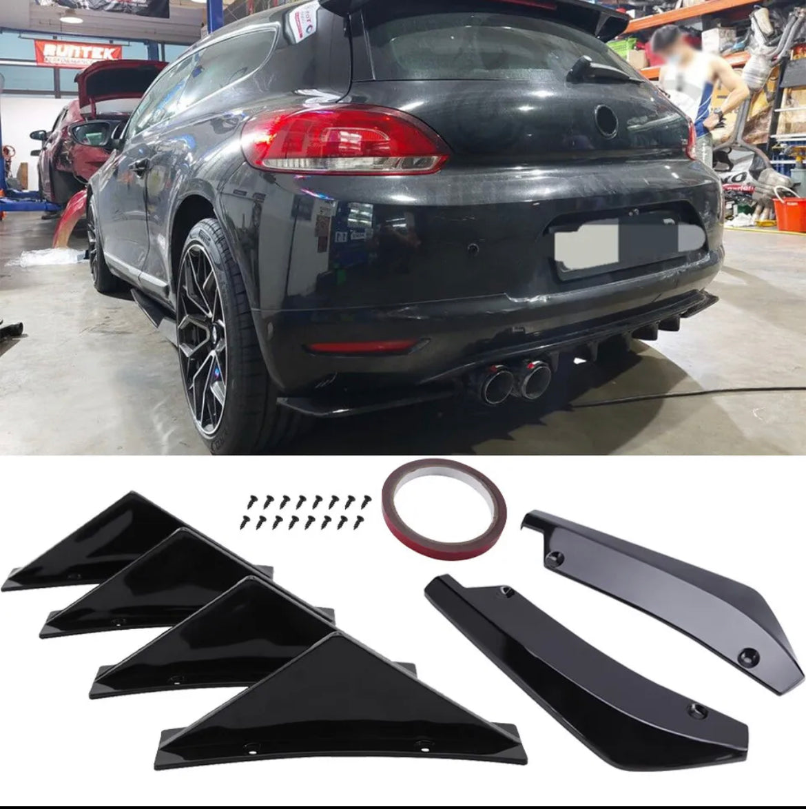 Golf MK6 MK7 Rear Bumper Diffuser Splitter + Rear Spat Gloss Black