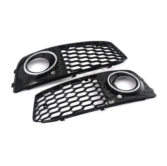 For AUDI A4 B8 2009-12 BASE HONEYCOMB Front BUMPER FOG LIGHT GRILLE COVER CHROME