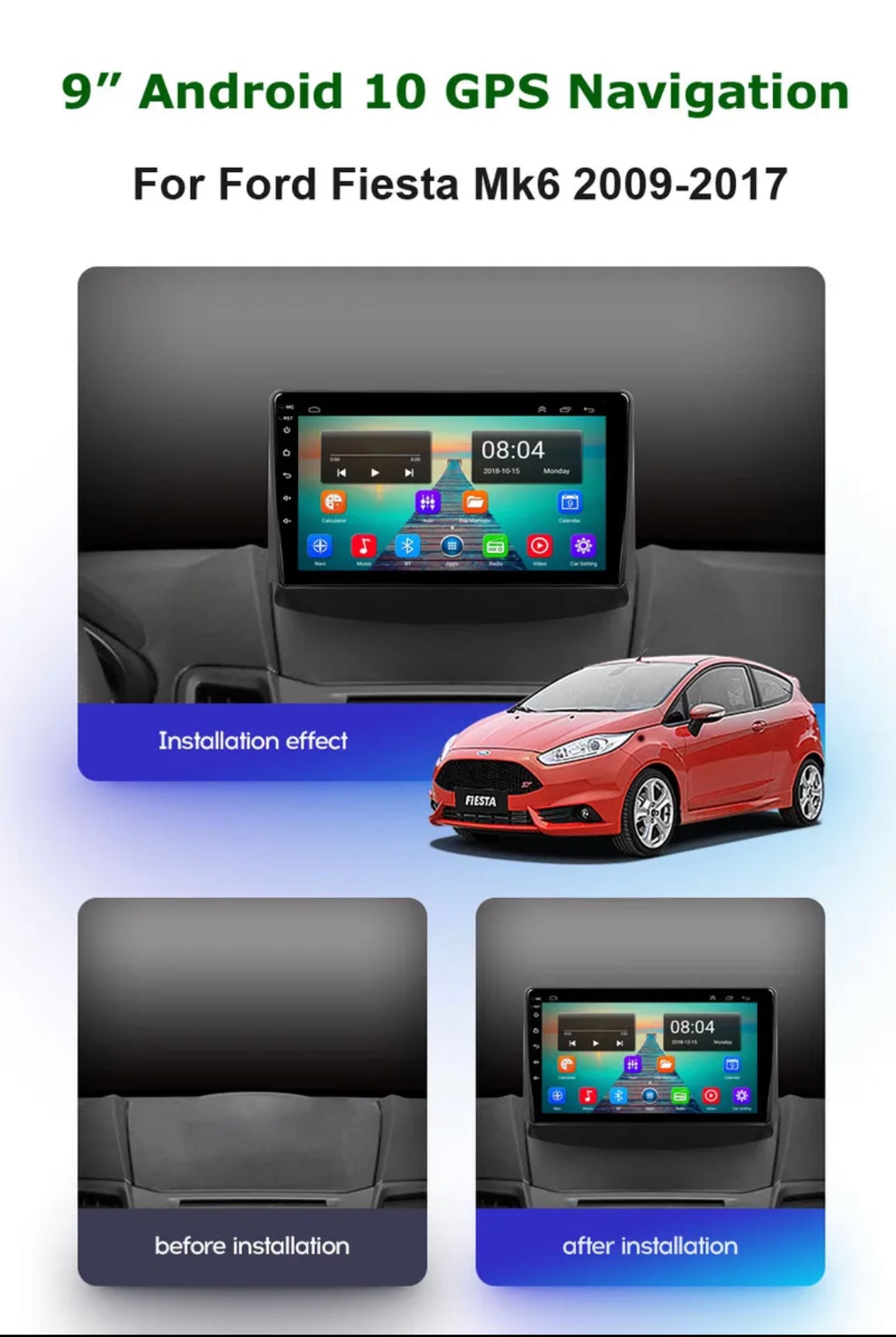 Car Radio For Ford Fiesta Mk6 2009-2017 Android Auto CarPlay DAB+GPS SatNav WiFi