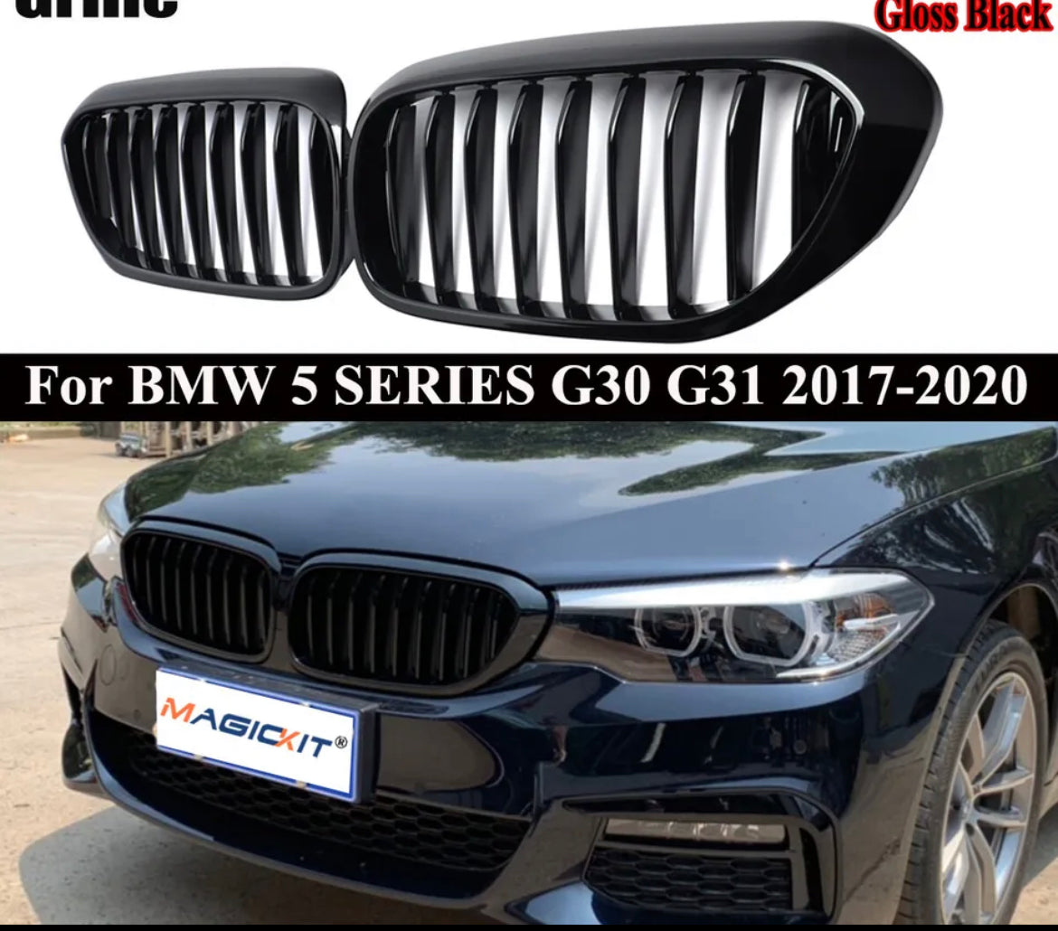 Front Kidney Gloss Black Grill Grilles For BMW 5 Series G30 G31 G38 M5 2017-2020