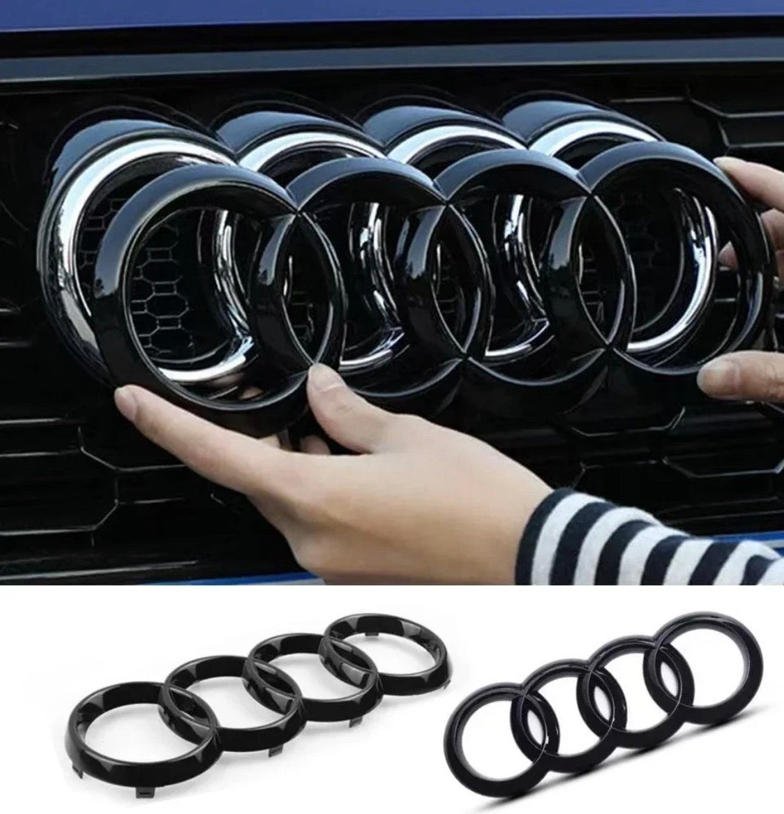 Audi Gloss Black Front & Rear Badge Rings A3 2020+ 249MM Front 202MM Rear