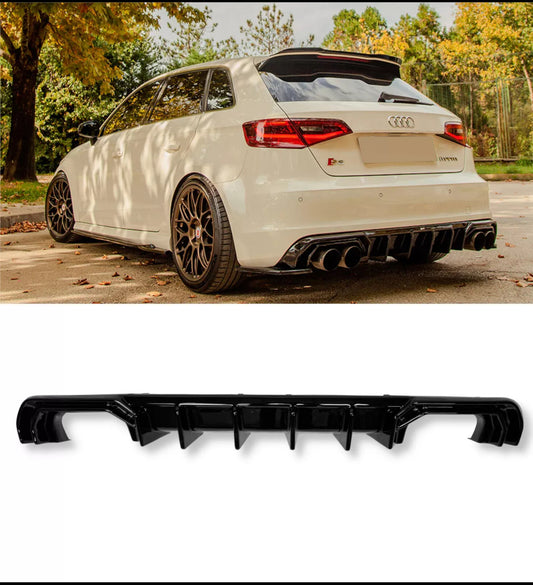 REAR DIFFUSER GLOSS BLACK AUDI A3 S-LINE/S3 8V SPORTBACK/HATCHBACK 12-16