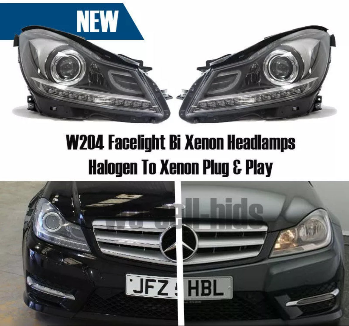 Mercedes C Class W204 LED headlamps headlights facelift projector drl c63