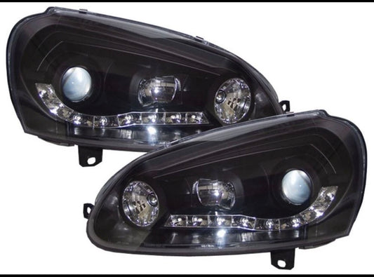 VW GOLF MK5 BLACK DRL LED DEVIL EYE R8 DESIGN PROJECTOR FRONT HEADLIGHTS