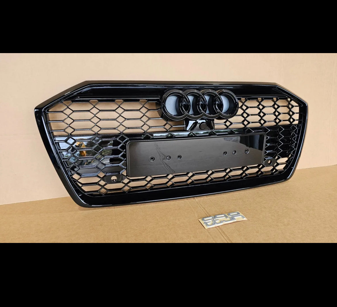 RS6 Style Honeycomb Grille Gloss Black For Audi A6 S6 C8 Facelift 19-22