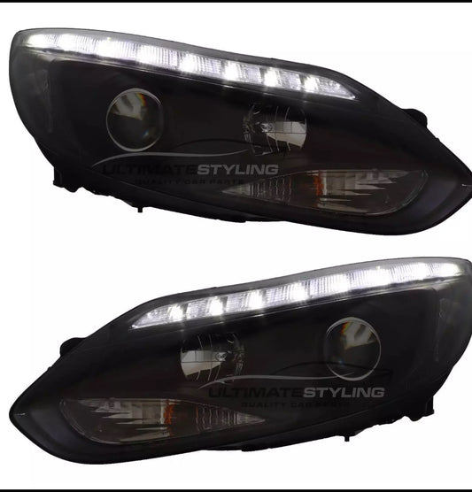 Ford Focus Mk3 2011-2015 Black LED DRL Headlights Upgrade Projector Xenon Look