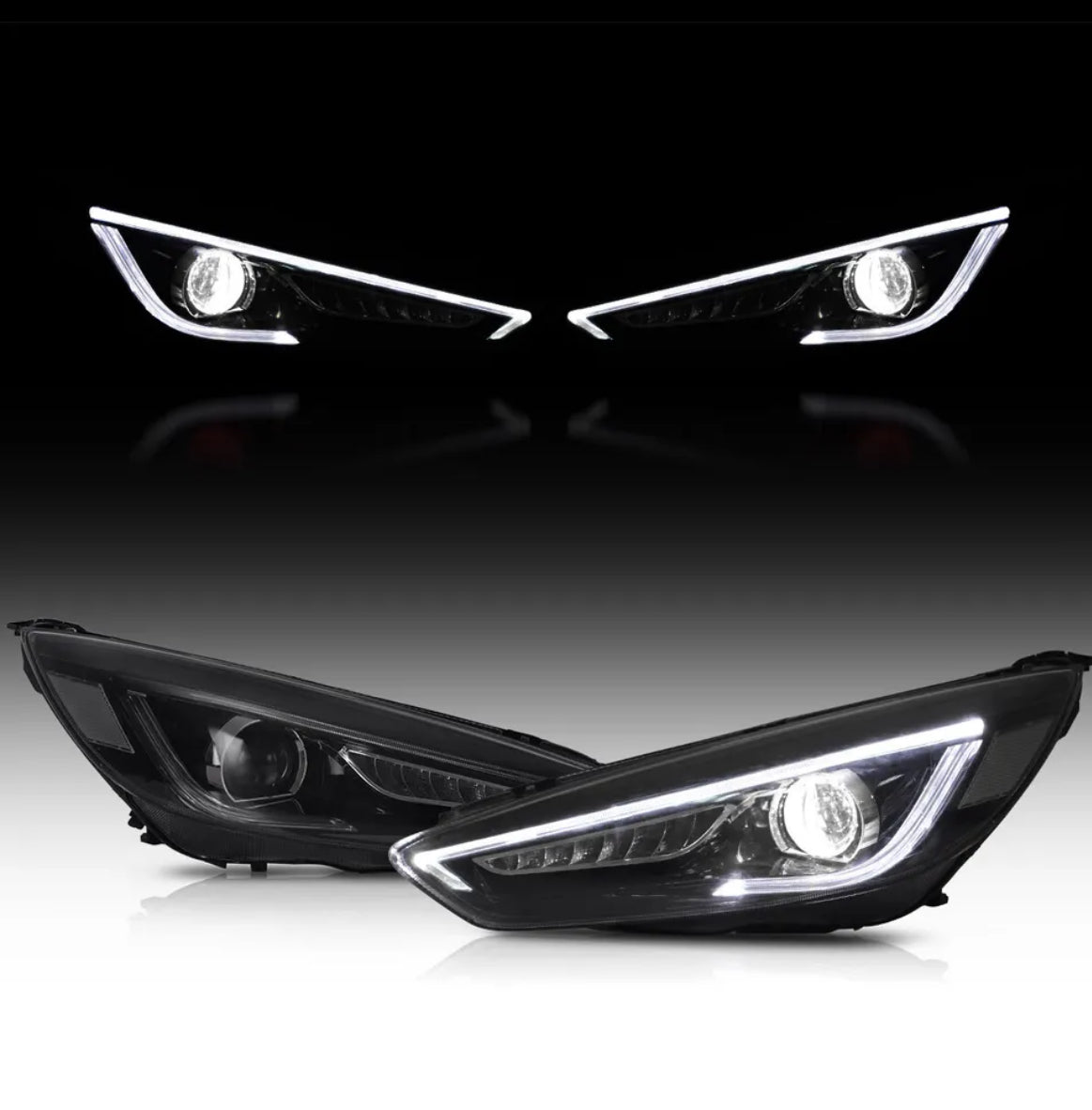 2015-2018 Ford Focus Black Projector Headlights dynamic