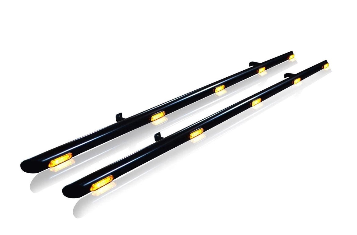 Black Side Bars + Amber LEDs For Renault Trafic LWB 2014 - 2022 Stainless Tube