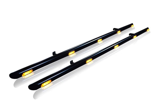 Black Side Bars + Amber LEDs For Renault Trafic LWB 2014 - 2022 Stainless Tube