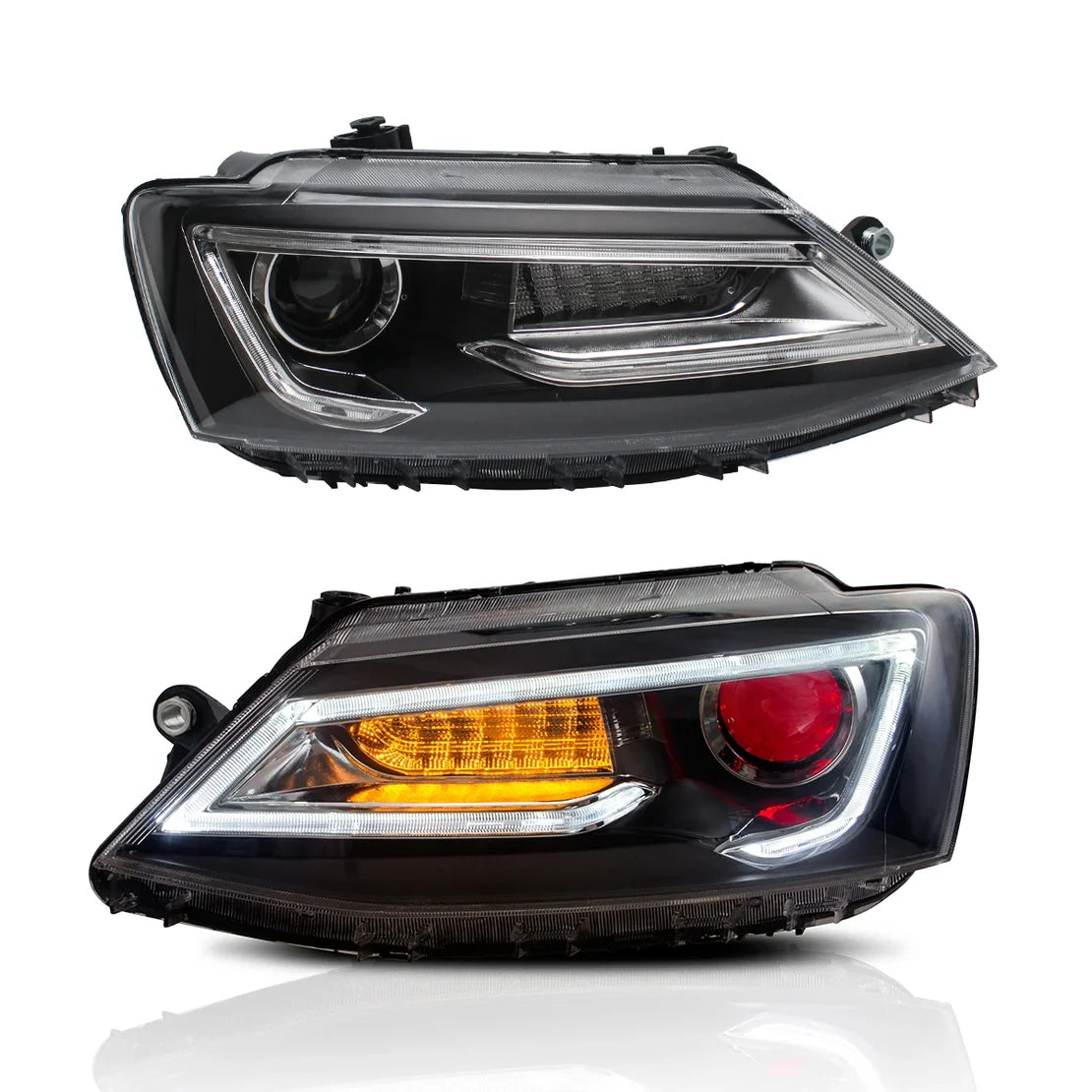 Headlights LED DRL suitable for VW Jetta Mk6 VI (2011-2017) Bi-Xenon Design Dynamic Flowing Signals Demon Look