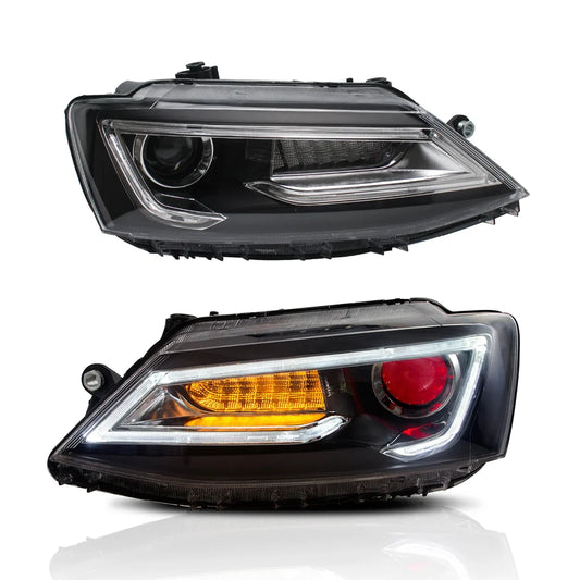 Headlights LED DRL suitable for VW Jetta Mk6 VI (2011-2017) Bi-Xenon Design Dynamic Flowing Signals Demon Look