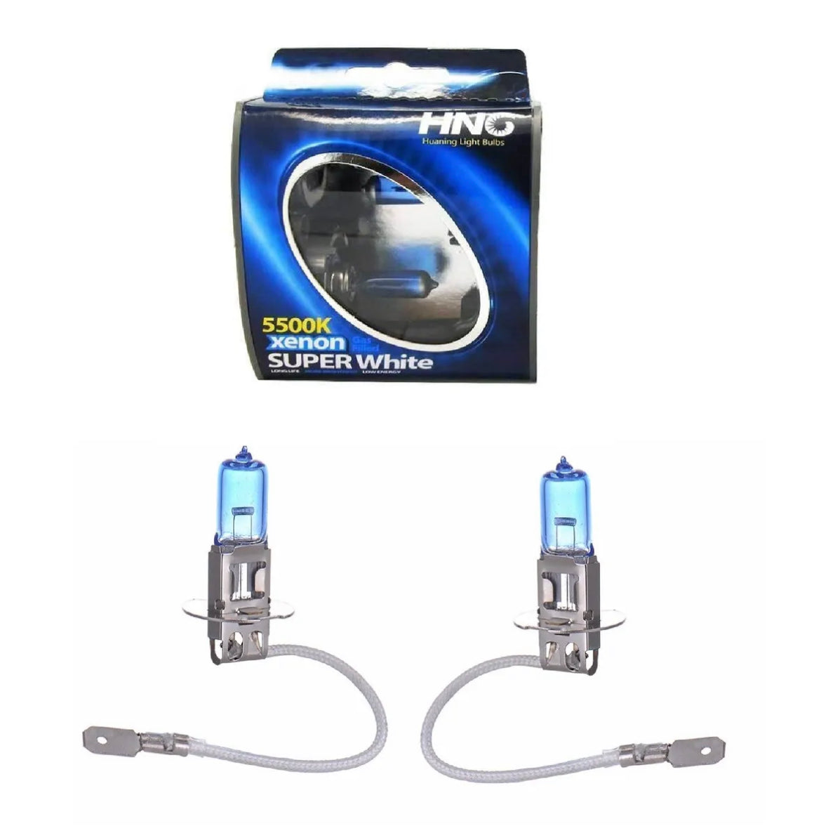 Argo H1 55W Xenon Super White Halogen Headlight Bulbs With 448 LED Side Light – 12V, Canbus Free, Road Legal
