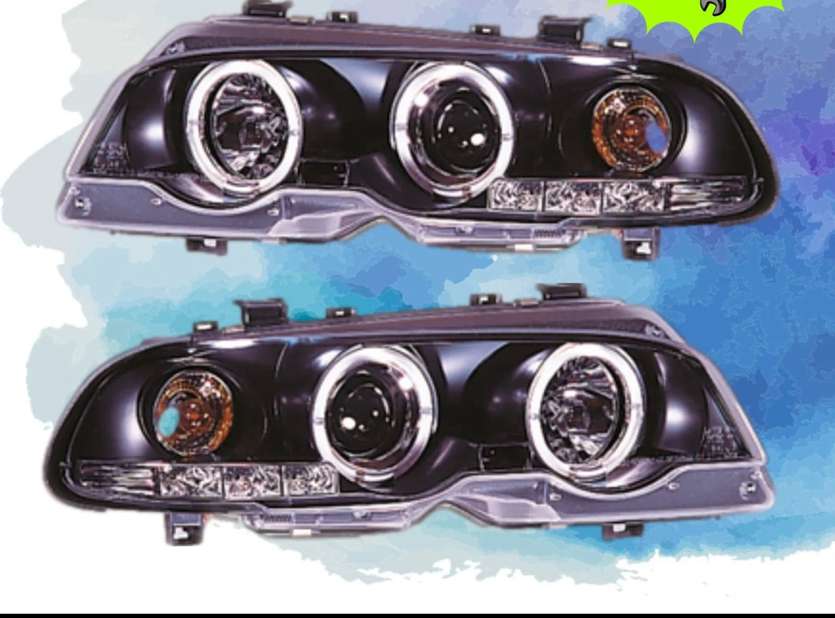 For BMW 3-Series E46 98-02 Projector Head Lights Chrome Angel Eyes Rhd