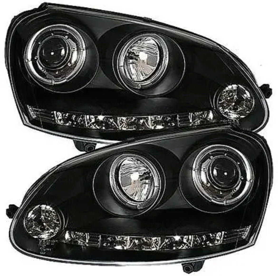 VW Golf Mk5 Black Twin Angel Eye Projector Headlights with LED DRL R8 ...